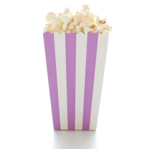 Popcorn Boxes, Purple Stripe (12 Pack) - Wedding Party Favors, Mini Gourmet Movie Theatre Style Popcorn Tubs