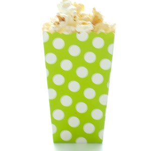 Popcorn Boxes, Green Polka Dot (12 Pack) - Party Wedding Favors Treat Cartons, Scallop Edged Mini Candy Tubs