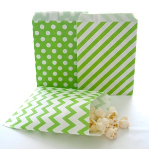 Green Party Favor Bags (75 Pack - 1 of each design) - Treat Bags, Candy Bags, Green Stripe, Chevron & Polka Dot Bags