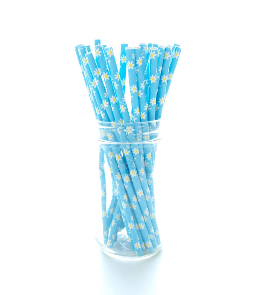 Blue Daisy Straws, Wedding Party Straws, Baby Shower Straws, 25 Pack