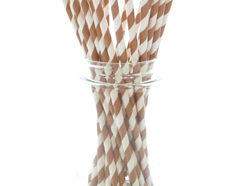 Paper Drinking Straws, Old Fashioned Straws, Decorative Drinking Straws, Paper Party Straws 25 Pack - Brown Stripe Straws