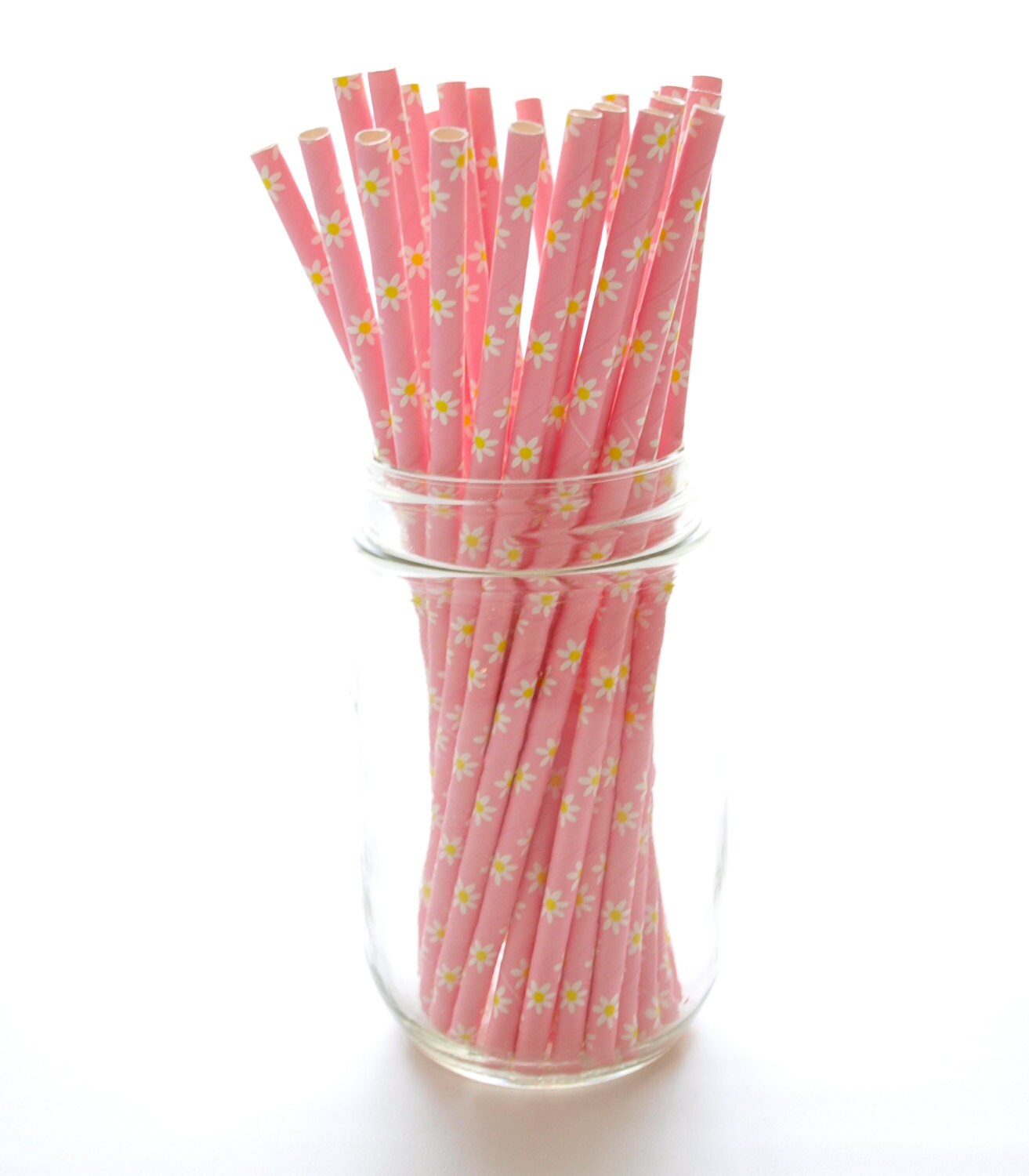 Pink Flower Straws Summer Wedding Straws Paper Drinking Etsy
