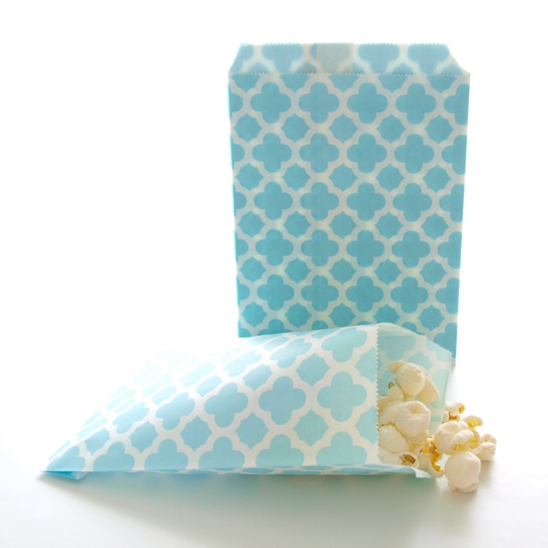 Light Blue Paper Party Bags 100 Pack Stripe Chevron Etsy