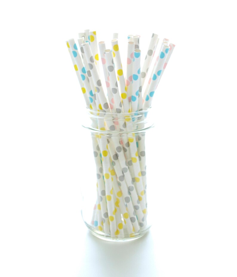Pastel Polka Dot Paper Straws, Decorative Straws, Old Fashioned Straws, Rainbow Polka Dot Straws, 25 Pack Pastel Polka Dot Straws image 1