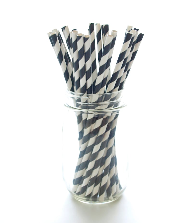 Old Fashioned Striped Straws 75 Pack Black Straws Chevron /& Polka Dot Straws Vintage Paper Straws Party Drinking Straws Black Stripe