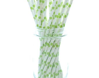 Green Polka Dot Straws (25 Pack) - Paper Drinking Straws, Cocktail Drink Straws, Wedding Straws, St. Patrick's Day, Christmas