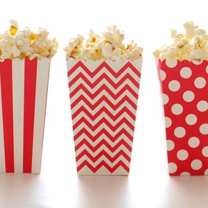 Red Popcorn Boxes (36 Pack) - Christmas Wedding Candy Boxes, Holiday Treat Cartons, Scallop Edged Candy Boxes, Birthday Party Favors