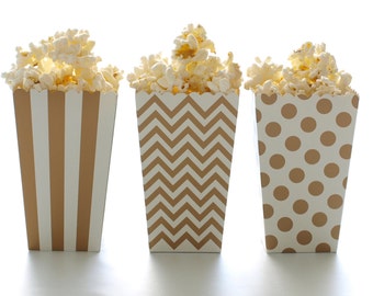 Gold Popcorn Boxes (36 Pack) - Movie Theatre Style Popcorn Carton, Wedding Party Favor Boxes, Treat and Candy Tubs