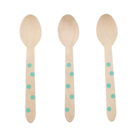 Spoon Set Eating Utensils Polka Dot Aqua Blue Green Spoons Etsy