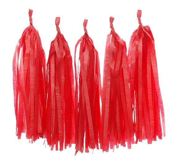 Red Tissue Garland, Wedding Banner Tassels set of 5 Party