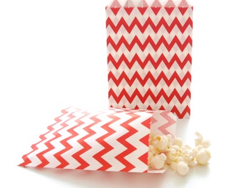 Red Chevron Paper Favor Bags (25 Pack) - Birthday, Wedding, Graduation Favor Bags, Pirate Party Bags, Candy Buffet Bags