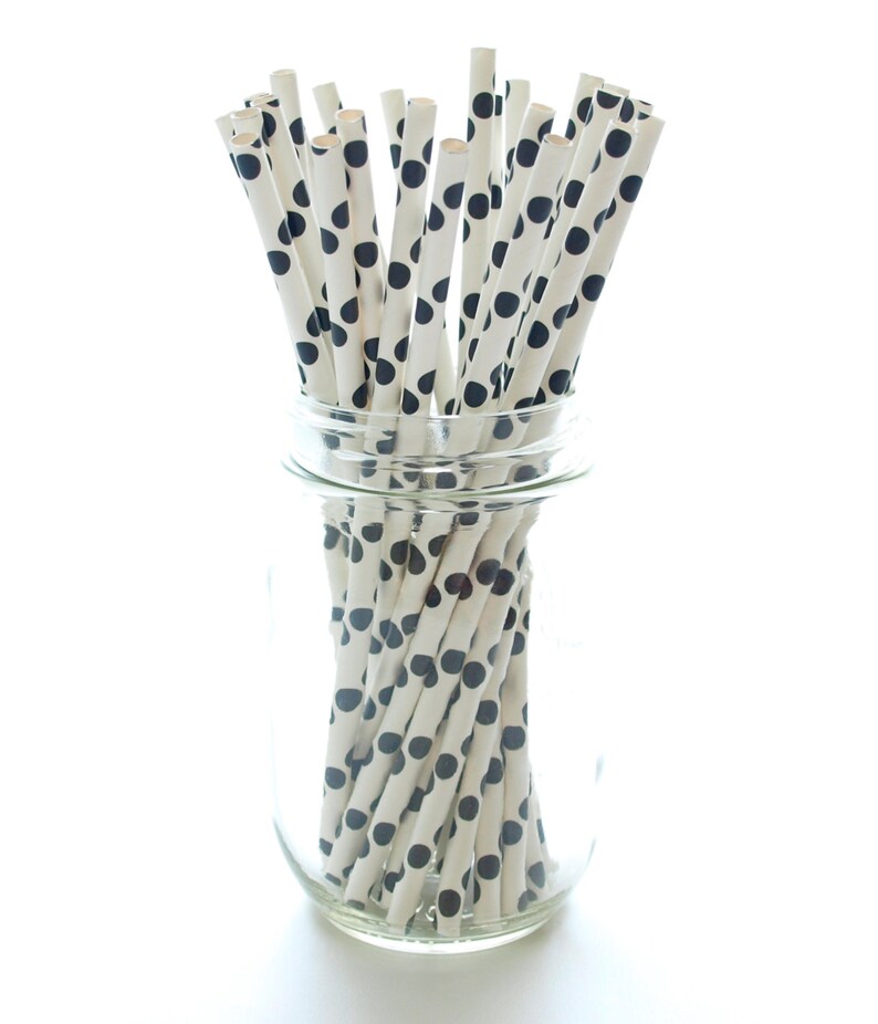 Old Fashioned Striped Straws 75 Pack Black Straws Chevron /& Polka Dot Straws Vintage Paper Straws Party Drinking Straws Black Stripe