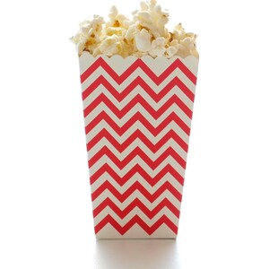 Popcorn Boxes, Red Chevron Zig Zag (12 Pack) - Miniature Movie Theater Style Gourmet Tubs, Paper Popcorn Cartons