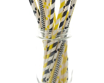 Bumblebee Black & Yellow Straws (25 Pack) - Happy Bee Day, Mama To Bee Baby Shower, Bee Party Straws