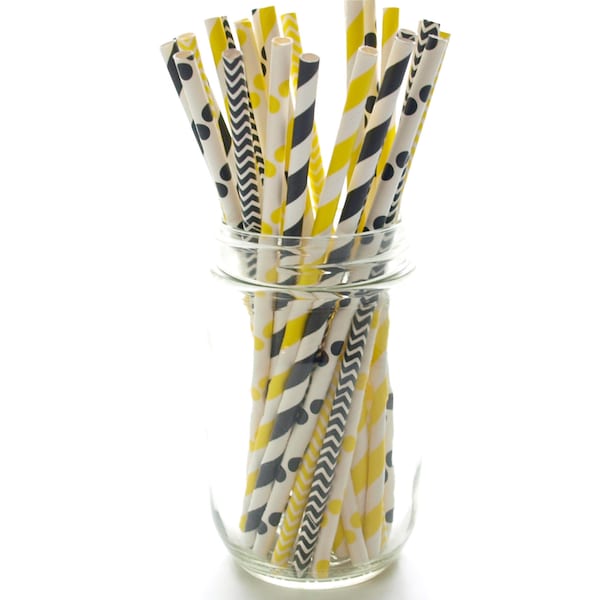 Bumblebee Black & Yellow Straws (25 Pack) - Happy Bee Day, Mama To Bee Baby Shower, Bee Party Straws