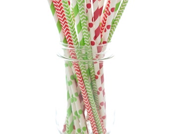Red & Green Christmas Paper Straws (25 Pack)