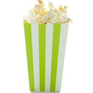Popcorn Boxes, Green Stripe (12 Pack) - Treat Carton, Candy Tub Popcorn Container, Movie Theater Party Favor Popcorn Tubs