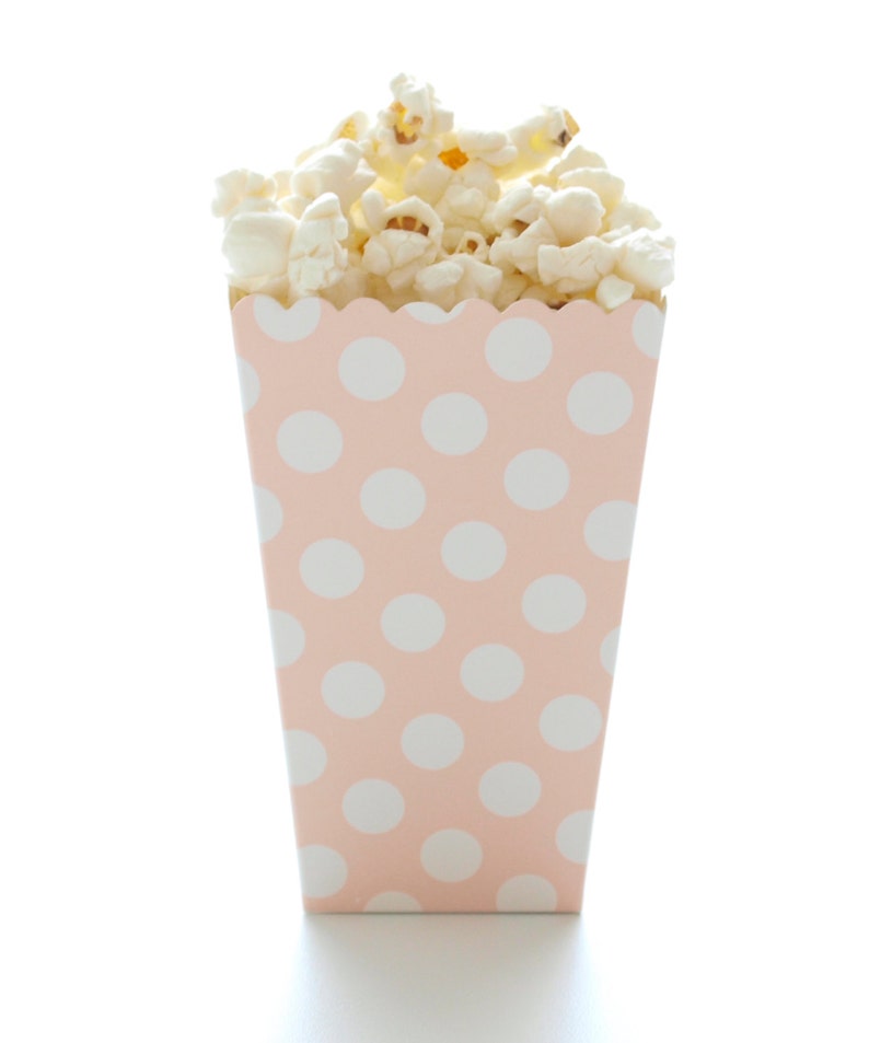 Popcorn Boxes, Light Pink Polka Dot 12 Pack Movie Theatre Popcorn Candy Boxes, Candy Buffet Treat Boxes image 1