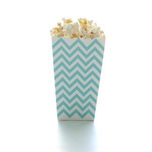 Aqua Blue Chevron Popcorn Boxes (12 Pack) - Popcorn Cartons, Popcorn Containers, Popcorn Bags, Popcorn Bar, Party Favor Box
