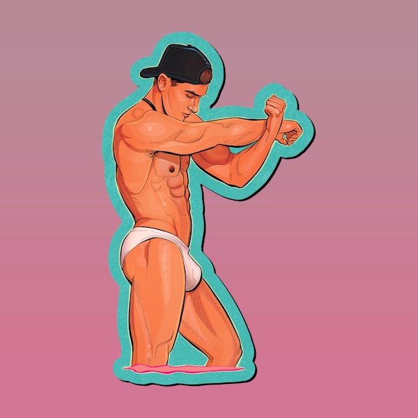 BLAKE gay art HQ vinyl sticker sexy hunk men tighty whities underwear speedo muscle body briefs
