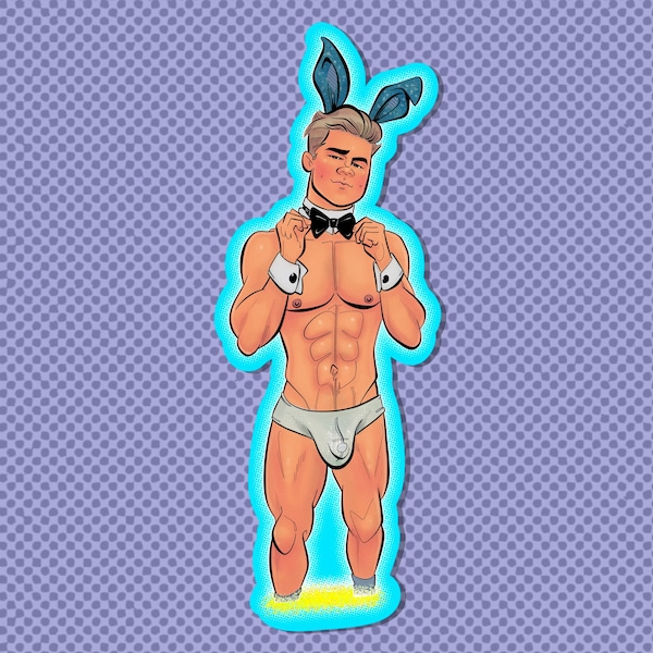 BUNNY BOY vinyl sticker HQ gay art hunk muscle male body speedo underwear