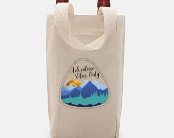 Adventure Vibes Wijn Tote Bag voor 2 flessen, Wandelcadeau, Outdoorsy Gift voor vrouwen, Canvas Wine Tote, Camping Gift, Herbruikbare Wijn tas