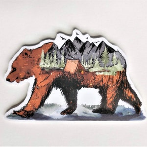 Sticker ours, Sticker camping, Sticker randonnée, Sticker plein air, Cadeau randonnée, Cadeau camping pour femme ou homme, Bas de Noël