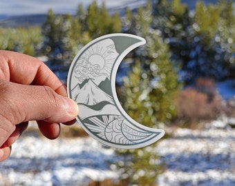 Moon Shaped Dream Big Hike Far Sticker, Camping Sticker, Outdoorsy Sticker For Laptop Water Bottles, Hiking Gift, Stocking Stuffer for women