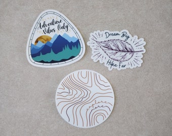 Adventure Sticker Pack, Outdoorsy Stickers, Hiking Stickers, Topographic Map Hiking Sticker, Hiking Gift For Women, Great Stocking Stuffer