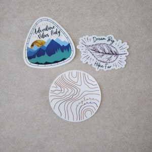 Adventure Sticker Pack, Outdoorsy Stickers, Hiking Stickers, Topographic Map Hiking Sticker, Hiking Gift For Women, Great Stocking Stuffer