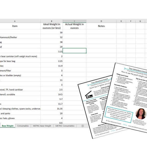 Backpacking Gear Weight Calculator, Ultralight Backpacking, Ultralight Backpacking Accessories, Thru Hiking Checklist, Hiking Printables