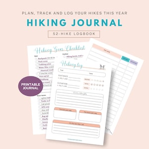 Printable Hiking Journal, Hiking Log Book, Digital Hiking Journal, Printable Hiking Checklist, 52 Hike Challenge Tracker