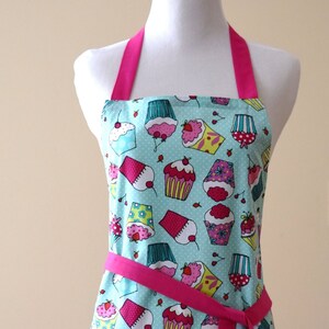 Women&#39;s Apron Adult Apron CupCake apron Turquoise Pink Apron Full Teal Apron Aqua Cupcake Apron