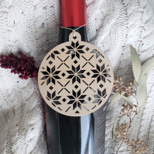 Poinsettia Ornament Wooden Christmas Tree Ornament Holiday Wine Tag image 4