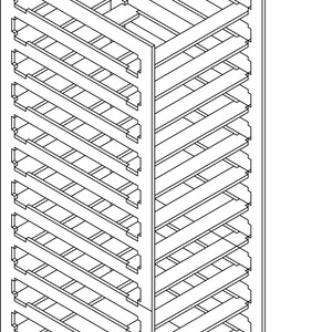May include: Isometric view of a rectangular structure with multiple horizontal shelves. The structure is depicted in a black and white line drawing, with the text "Isometric view" at the bottom.