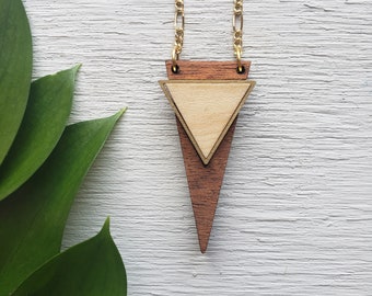 Inlaid Triangle - Laser Cut Wood Necklace || Geometric Jewelry || 5th Anniversary Gift for her || Gift for Girlfriend