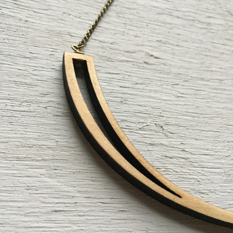 Wishbone Wooden Laser Cut Necklace Modern Geometric Etsy