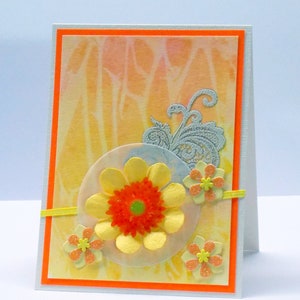 Fleurs vives Orange Carte faite à la main- Carte de vœux blanc- Fond aquarelle