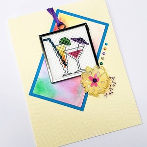 Kreuzstich Ornament Karte - handgemachte leere Karte - Cocktails - Geschenk und Karte - für Sie