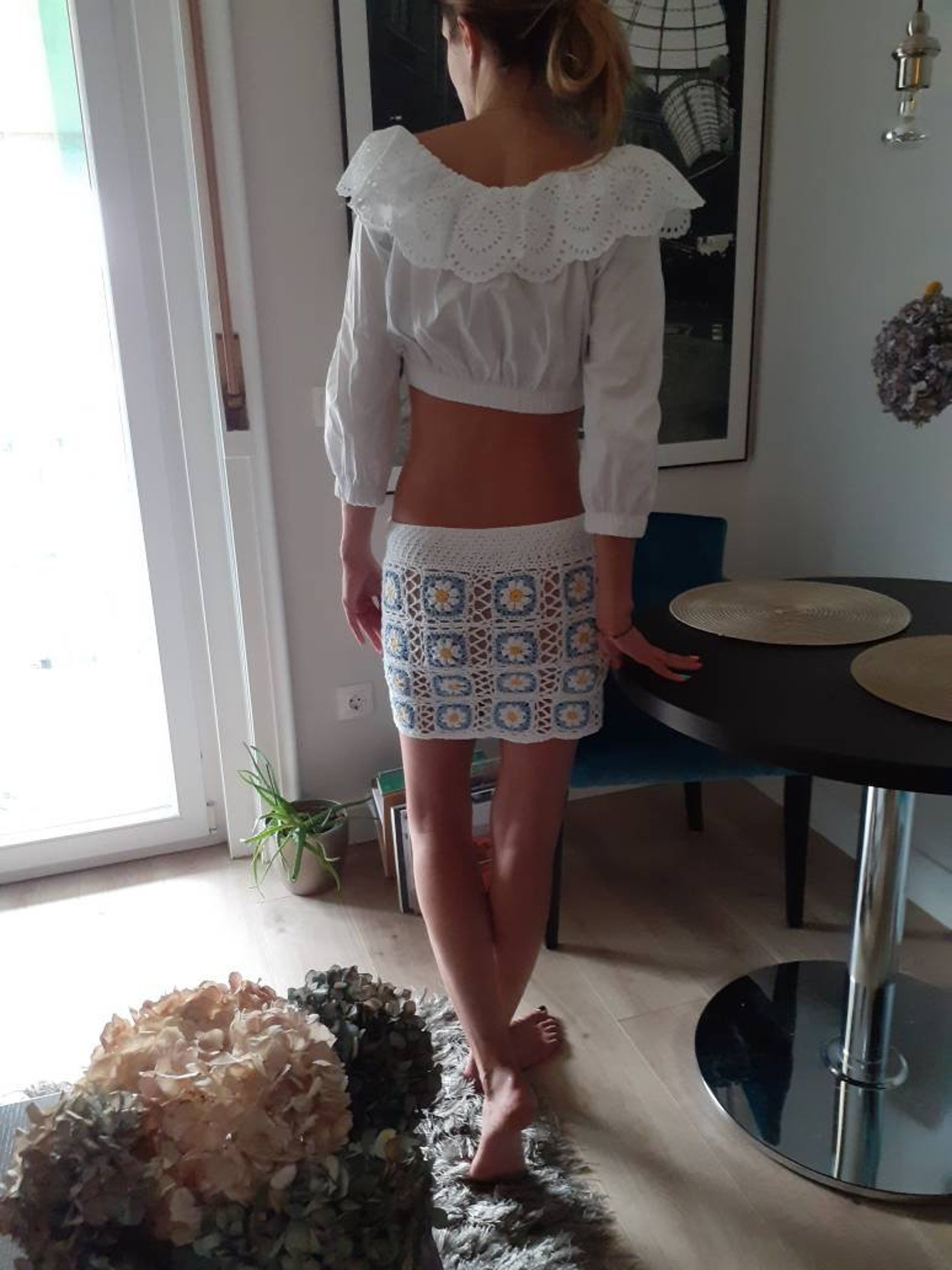 WHITE Crochet skirt summer granny mini skirt boho skirt mini | Etsy