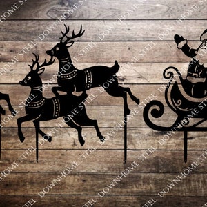 Trineo de Papá Noel y Reno svg/dxf - Descarga digital de acero Downhome - Láser CNC Plasma Waterjet - Trineo de Papá Noel DXF SVG