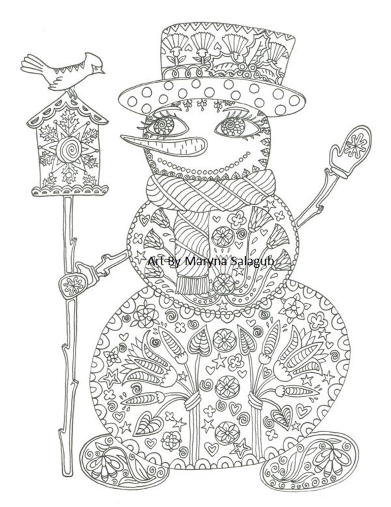 Snowman Coloring Page Magical Art Download Print Color Etsy