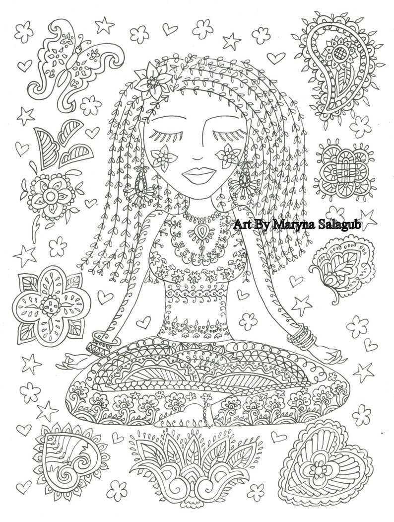 Kleurplaat Pagina Yoga Meisje Instant Download Volwassen Clip Etsy