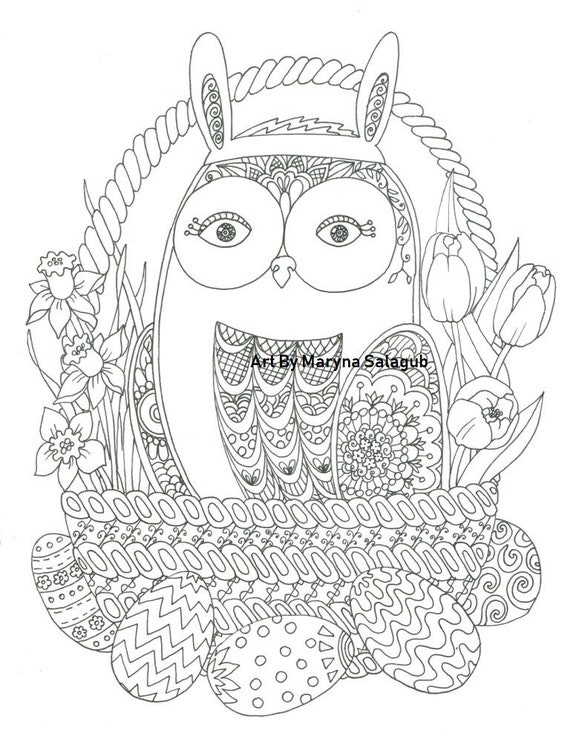 Coloriage Oiseau Imprimer Vous Même Pâques Bricolage Hibou Oeufs Art Downdoad Instantané Tampon Vacances Enfants Feuille Adulte Folk Christian Fichier