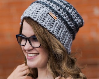 Chunky Striped Beanie Crochet Pattern: Super Bulky Women's Winter Hat (PDF Pattern)