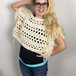 Fringed Crop Top CROCHET PATTERN Mesh Shrug Pattern Boho Crop Top Pattern Crop Sweater Crochet Pattern Festival Pattern image 2