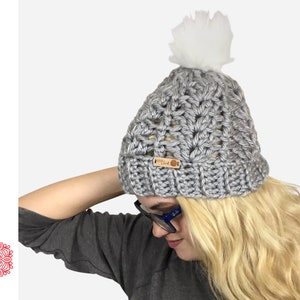 Women's CROCHET HAT PATTERN - Winter Hat Crochet Pattern - Winter Slouch Hat Pattern - Chunky Hat Pattern - Pom Pom Hat - Winter Beanie