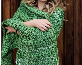 Chunky Lace Shawl Crochet Pattern: Easy Rectangle Wrap (Digital Download)
