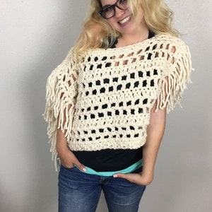 Fringed Crop Top CROCHET PATTERN Mesh Shrug Pattern Boho Crop Top Pattern Crop Sweater Crochet Pattern Festival Pattern image 3