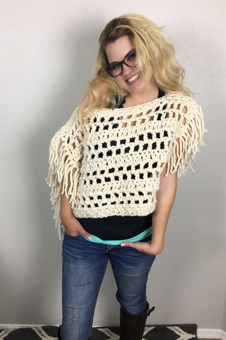 Fringed Crop Top CROCHET PATTERN Mesh Shrug Pattern Boho Crop Top Pattern Crop Sweater Crochet Pattern Festival Pattern image 3